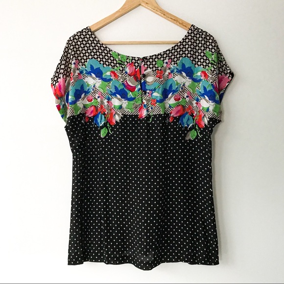 Anthropologie Odille Floral & Geometric Drapey Top - Picture 2 of 9